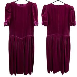 Vintage Womens Cotton Velvet Tea Length Dress Size 12